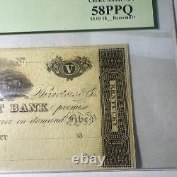 Billet de banque de 5 $ de la Banque de Frankfort, Kentucky, années 1810, Remainder PMG UNC 58 PPQ
