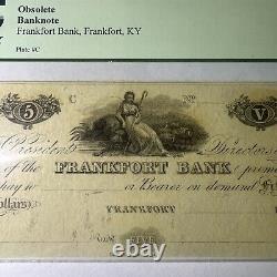 Billet de banque de 5 $ de la Banque de Frankfort, Kentucky, années 1810, Remainder PMG UNC 58 PPQ