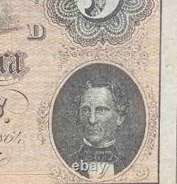 Billet de banque de l'État confédéré de 1864 de 5 dollars T-69 de la guerre civile, argent de la Confédération, PMG UNC 62