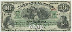 Billet de banque de l'État de Caroline du Sud de 1872. 10 $. Neuf et sans défauts.
