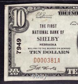 Billet de banque de la First National Bank de 1929, de 10 $, de Shelby, Nebraska, classé PCGS B About Unc 50
