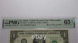 Billet de banque de la Réserve fédérale avec numéro de série Radar de 1969, PMG UNC65EPQ