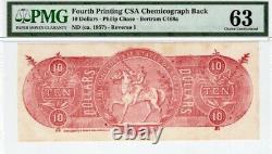 Billet de banque de la guerre civile des États confédérés de $10 Chemicograph de la banque PMG Ch UNC 63