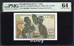 Billet de banque de monnaie de 50 Francs du Togo de l'Afrique occidentale française P45 1956 PMG64 choix UNC