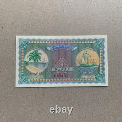 Billet de banque des îles Maldives de 1 roupie, 1960, P2b, état UNC, monnaie, palmier, bateau, B999