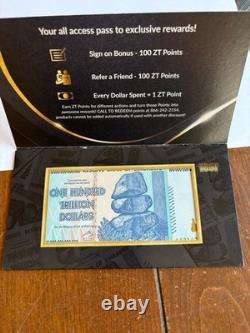 Billet de banque du Zimbabwe de 100 000 milliards de dollars 2008 AA neuf UNC monnaie zimbabwéenne (3) avec certificat d’authenticité
