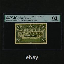 Billet de banque du gouvernement de Lettonie de 1919 1 Rublis Pick#2b PMG 63 Choix UNC