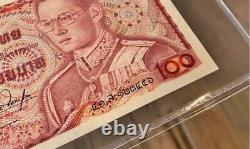 Billet de banque extrêmement rare de 1978 UNC 58 PMG THAILANDE Roi Rama IX 100 baht