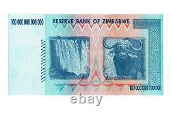 Billet de banque zimbabwéen de 100 billions de dollars AA 2008 P91 UNC, facture de monnaie d'inflation.