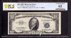 Billet de certificat d'argent de 10 $ de 1953 Fr. 1706 Bloc Aa PCGS B Non circulé 62