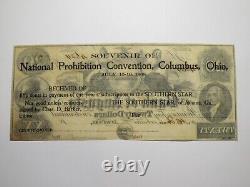 Billet de devise obsolète de la Convention nationale de prohibition de Columbus Ohio de 1908 de 20 $