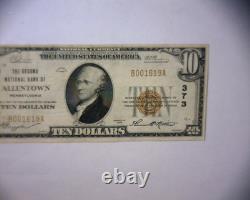 Billet de monnaie nationale de 10 $ de 1929 BANQUE NATIONALE D'ALLENTOWN, PA? A/U à UNC