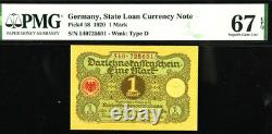 Billet de prêt d’État allemand de 1920, 1 mark, Pick n°58, PMG 67EPQ, superbe gemme UNC