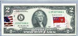 Billets De Monnaie Nationale Banque De Réserve Fédérale Us Two Dollar Bill Unc Flag Bermudes
