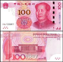 Billets de banque chinois de 100 yuans China 10 pièces Lot Monnaie chinoise RMB Mao 2015 UNC P909