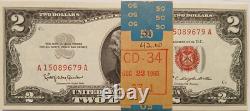 Billets de banque de 2 $ avec sceau rouge de 1963, monnaie de deux dollars, numéros consécutifs (LOT x 21 unc)