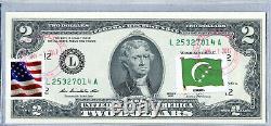 Billets de dollar américain de la Réserve fédérale des États-Unis de 2 dollars 2013 non circulés avec le drapeau des Comores.