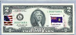 Billets de la Réserve fédérale de la Banque de 2013, monnaie du billet de 2 dollars, chanceux et non coupé, drapeau BVI.