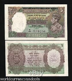 Birmanie Inde 5 Roupies P26 1945 Le Roi George VI Tigre Unc Rare GB Uk Note Note