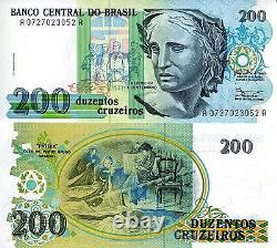 Brésil 200 Cruzeiros Banknote World Paper Money Currency P229 Bundle (100 Billets)