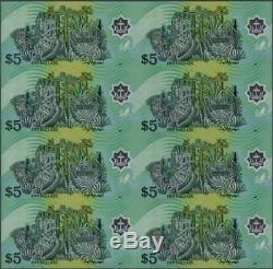 Brunéi 5 Ringgit P23 2002 Polymer Unc Uncut Feuille De 8 Billets De Banque Monnaie