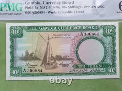 Bureau de la monnaie de Gambie 10 shillings 1965 1970 UNC 64 PMG billet