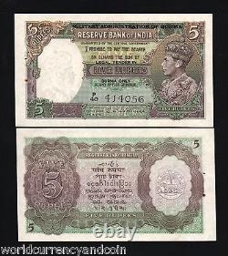 Burma Inde 5 Roupies P26 1945 Roi George VI Tigre Non Circulée Rare Note de monnaie GB Royaume-Uni