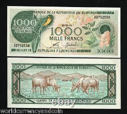 Burundi 1000 1 000 Francs P-31 1991 Oiseau Vache Neuf Fleur Monnaie Billet Note