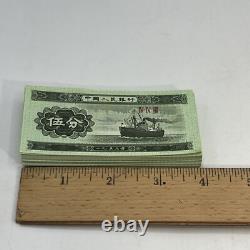 CHINE 5 Yen RMB Troisième série BANQUE NOTE Monnaie 1953 UNC Lot de 100 Billets Verts