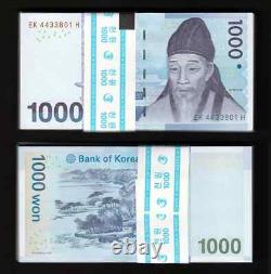 CORÉE DU SUD 1000 WON P-54 2007 x 100 Pcs Lot ENSEMBLE NEUF BANQUE DE CURRENCY KORÉENNE
