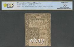 CT Colonial 1775 Quarante shillings PCGS environ UNC 55 monnaie coloniale