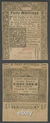CT Colonial 1775 Quarante shillings PCGS environ UNC 55 monnaie coloniale