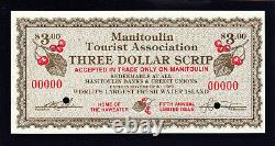 Canada 1989 Monnaie Locale Manitoulin 3 Dollar Scrip Specimen Unc