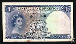Ceylan 1 Roupie P49 1954 Lion Reine Unc Rare Sri Lanka Monnaie Money Bank Note