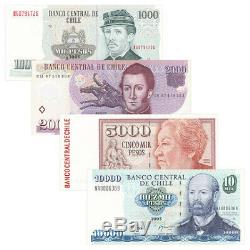 Chili 4 Pcs Billets Billets Collect 1000-10000 Pesos Monnaie Unc