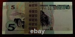 Chine 5 yuans P-897 1999 x 100 pièces lot paquet UNC billet de banque chinois MAO