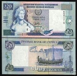 Chypre 20 LIVRES P-63 1997 Pré-Euro UNC Billet de banque en monnaie chypriote avec un bateau à voile