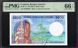 Comores 2500 Francs P13 1997 PMG66 Gem UNC EPQ Billet de banque Note de monnaie BEAU