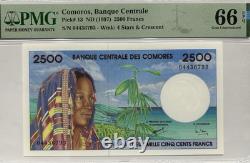 Comores 2500 Francs P13 1997 PMG66 Gem UNC EPQ Billet de banque Note de monnaie V Nice