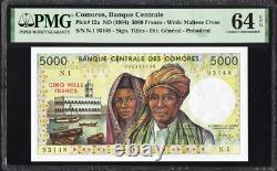 Comores 5000 Francs P12a 1984 PMG64 Choix UNC EPQ Billet de banque Monnaie AFRIQUE