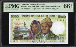 Comores 5000 Francs P12a 1984 PMG66 Gem UNC EPQ Billet de Banque Monnaie Française Africaine