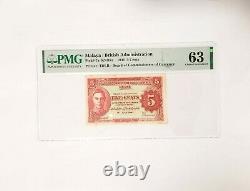 Conseil Des Commissaires De La Monnaie Malaya 5 Cents 1941 P#7a Pmg 63 Choix Unc