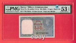 Conseil Monétaire de Birmanie 1 RUPIE - Noir S/N P# 25a 1945 PMG 53 EPQ UNC Lt 24