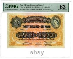 Conseil monétaire de l’Afrique de l’Est 20 shillings = 1 livre 1.2.1956 Pick 35 PMG Ch Unc 63