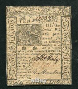 De-79 Le 1er Janvier 1776 10s DIX Shillings Delaware Monnaie Coloniale Unc