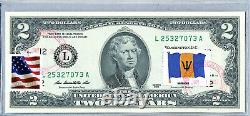 Deux Billets En Dollars Us Monnaie Papier 2 $ 2013 Banknote Gem Unc Flag Barbade