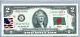 Deux Dollars Bill Us Devise Note Federal Reserve Bank 2 $ Gem Unc Flag Bangladesh