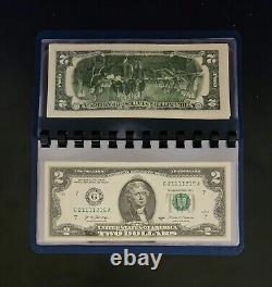 Édition limitée de 10 billets de 2 $ séquentiels avec numéros de série uniques dans un album bleu UNC