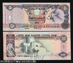Émirats Arabes Unis 50 Dirhams P22 1998 Oryx Unc Sparowhawk Monnaie Argent Bill