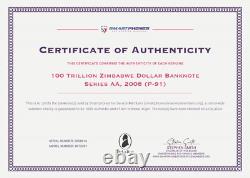 Ensemble de 10 billets authentiques de 100 trillions de dollars zimbabwéens, Aa2008, UNC